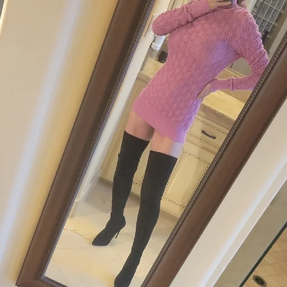 BCBGMAXAZRIA Lavender Knit Sweater Dress, L - Picture 10 of 16